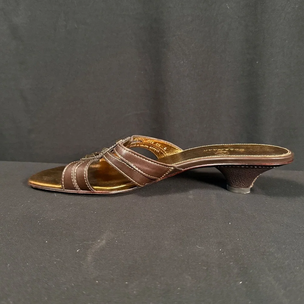Cole Haan Brown Leather Studded Kitten Heel Slide Sandals D17471 Womens 8.5B
